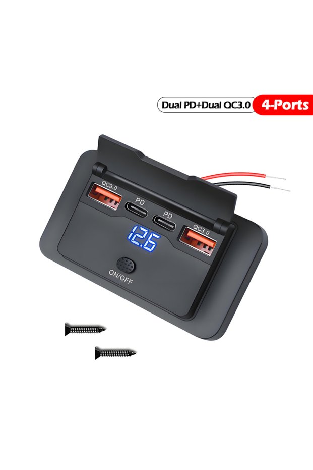 2QC-2PD-4Ports 2-4 Ports 12V RV USB Outlet 108W Dual USB C 36W and Dual QC 3.0 18W Port Car Charger