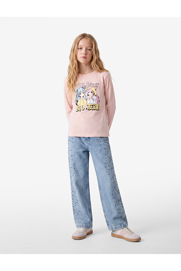 Cotton Long Sleeve Crew Neck Anime Printed T-Shirt