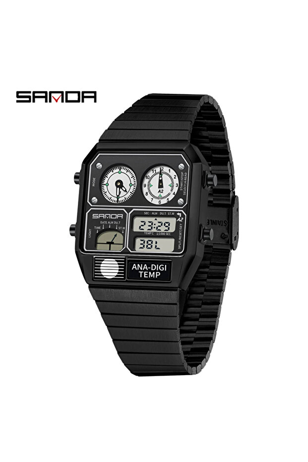 Black-White SANDA 3192 Hot-selling LED Electronic Square Men's Youth Casual Multi-function Thermomet