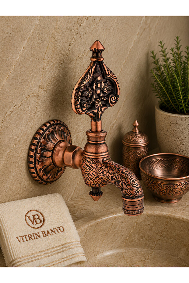 Turkish Bath Faucet Copper Color Patterned Heavy Material Ottoman Turkish Bath Faucet Compatible with All Bathrooms