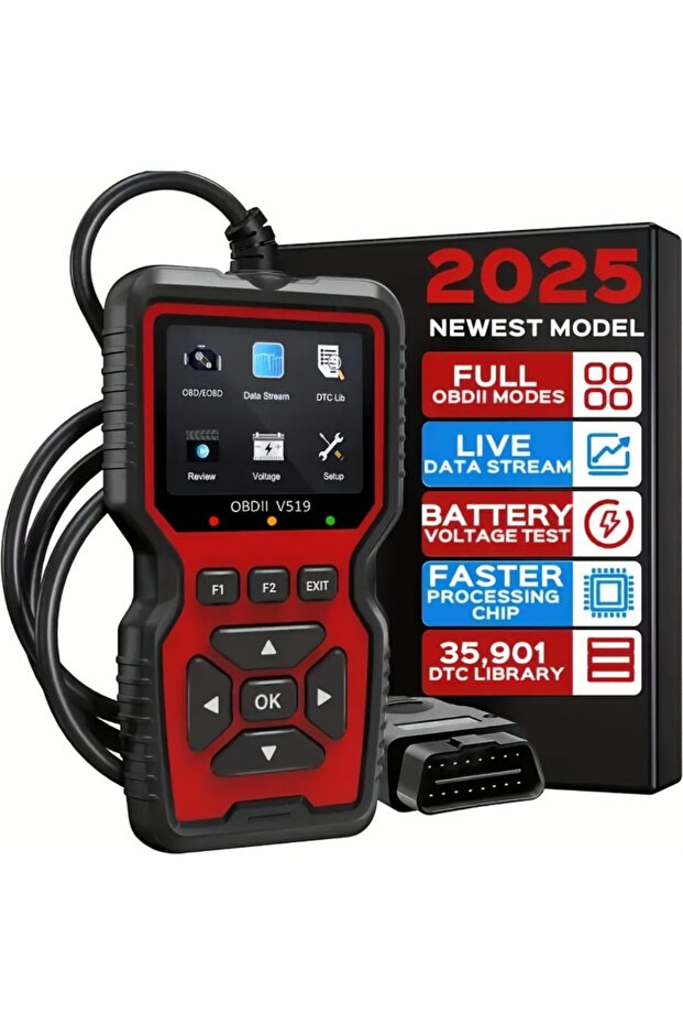 نظام فحص المحرك الأحمر جهاز اختبار البطارية V519 وقارئ رموز OBD2 للسيارات وماسح ضوئي لرموز الأعطال OBD II EOBD - 1