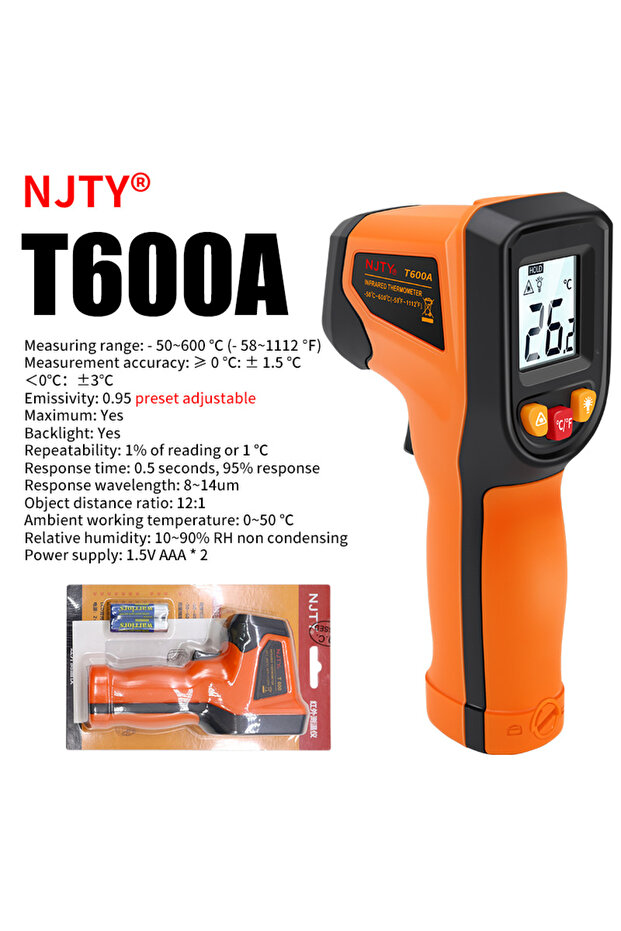 T600A Non-contact Digital Infrared Thermometer Laser Temperature Meter Pyrometer Imager Hygrometer T