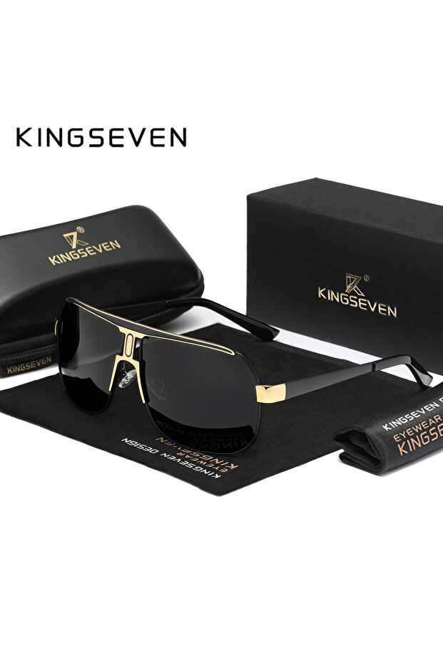 Golden Gray KINGSEVEN Men Women Polarized Alloy Square Oversized Frame Sunglasses Driving Sun Glasse
