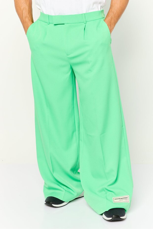 Men Regular Fit Brand Logo Wide Leg Pants, Green