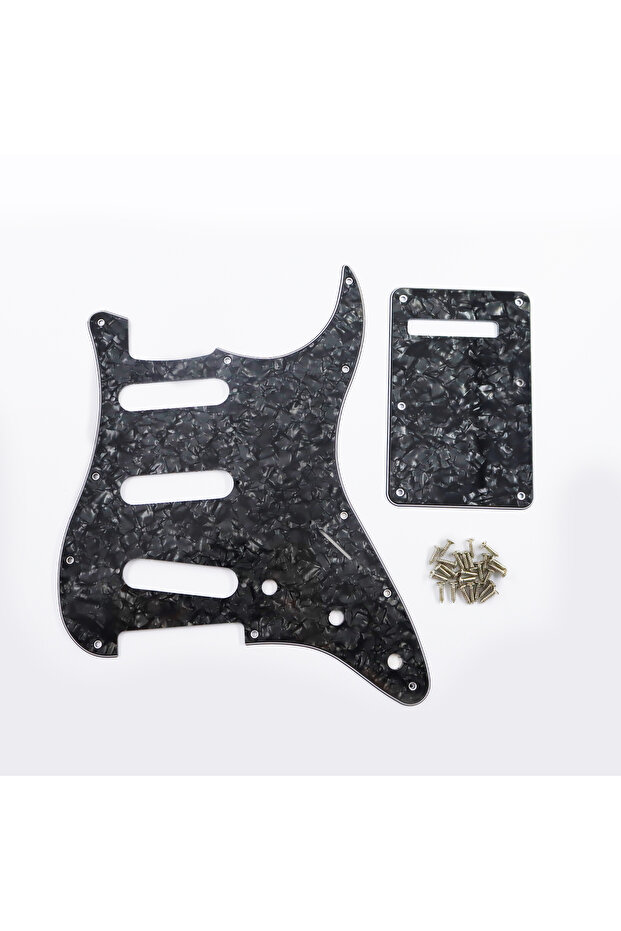 Black Pearl 4ply PHRILM SSS11 Hole ST Electric Guitar Guard, 3-Layer ST Pickguard with Aluminum Foil