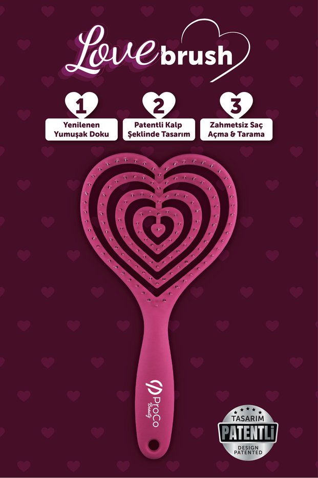 Love Brush Flexible Heart Hairbrush - Soft Texture, Hair Detangling and Combing
