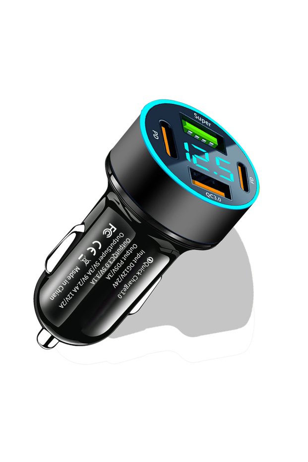 Black PD 67W USB Car Charger 4 Ports Fast Charging QC 3.0 USB Type C Car Phone Chargers For iPhone H