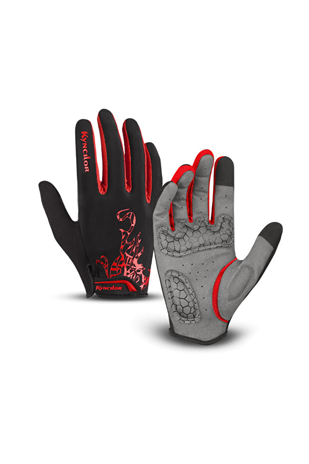 M red Kyncilor Men Gloves Black Full Finger Bicycle Glove Touchscreen Silicone Cycling Gloves Runnin