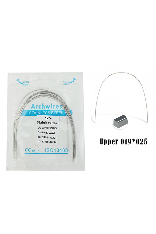 019X025 Upper 10pcs Dental Orthodontic Arch Wires Stainless Steel Round Rectangular Type Natural For