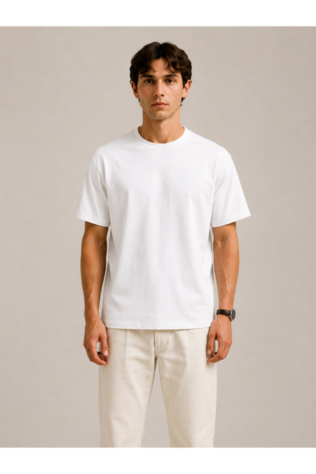 Men's Oversize Fit Cotton Crew Neck White T-Shirt
