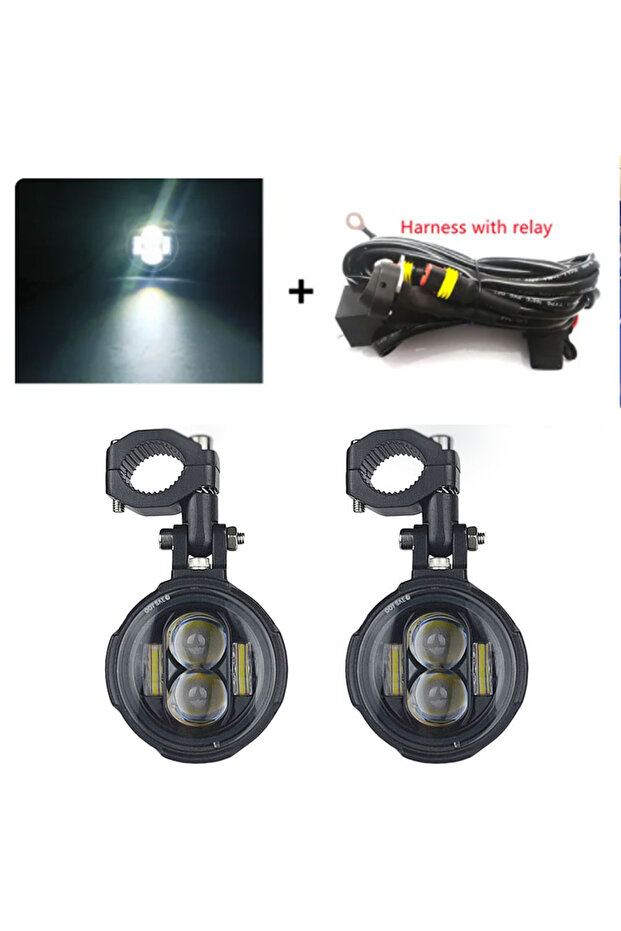 white with wire Universal Car Motorcycle Headlight Fog Light Moto LED Auxiliary Fog Light Assembly D