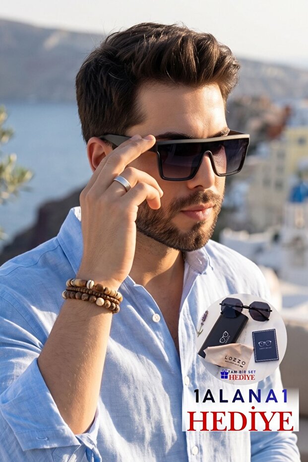 نظارات شمسية للرجال UV400 مات بلاك سوليد 23020 C2 M