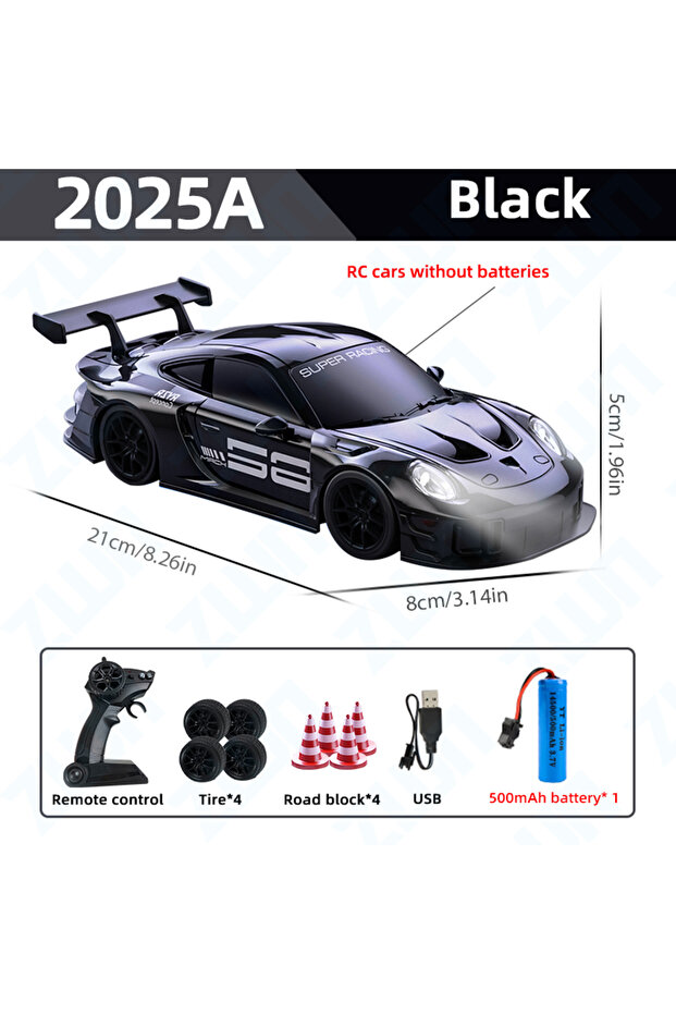 2025A Black ZWN1/24 RC Car 2.4G High Speed Drift 4WD Remote Control Car With Led Light Radio Control