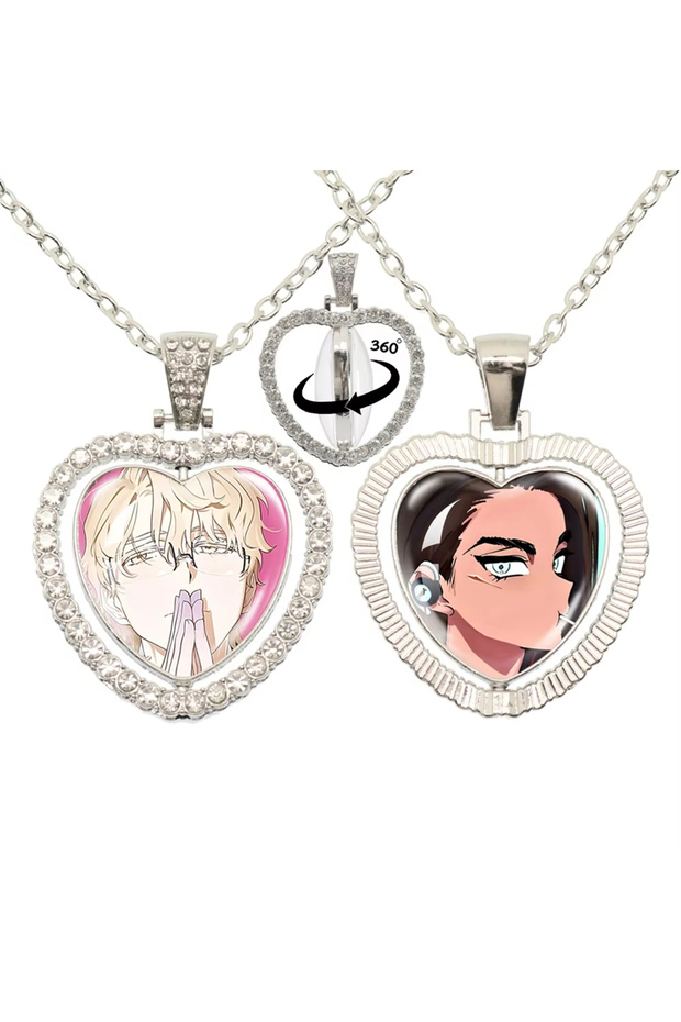 N-AS-08 ALIEN STAGE Mizi Sua Till Ivan Hyuna Luka Double Sided Rotating Peach Heart Pendant Necklace