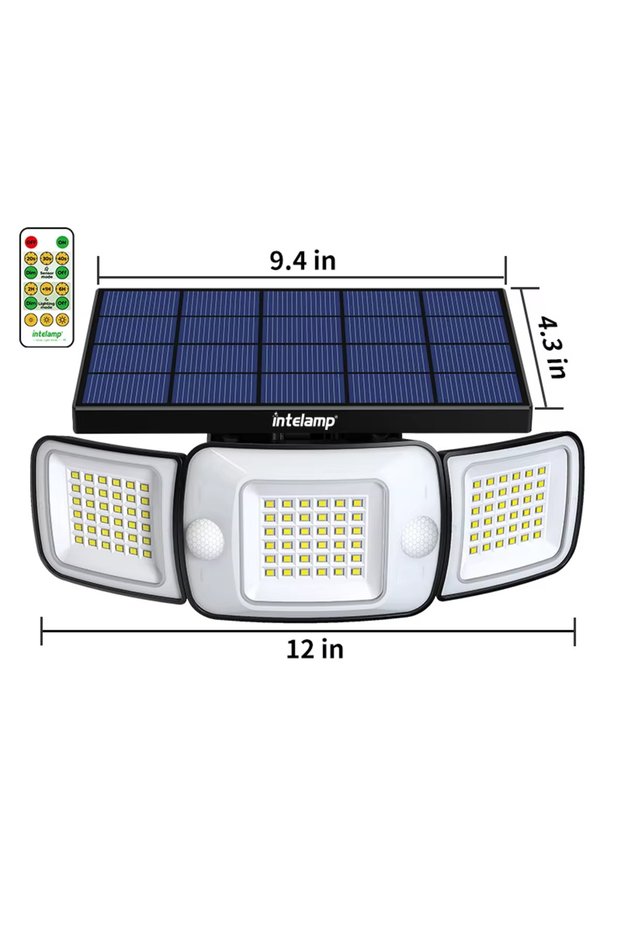 6-10W YL002-12C Intelamp Outdoor Solar Lights With Larger Solar Panel Two Sensors 6000mAh 3 Modes Li