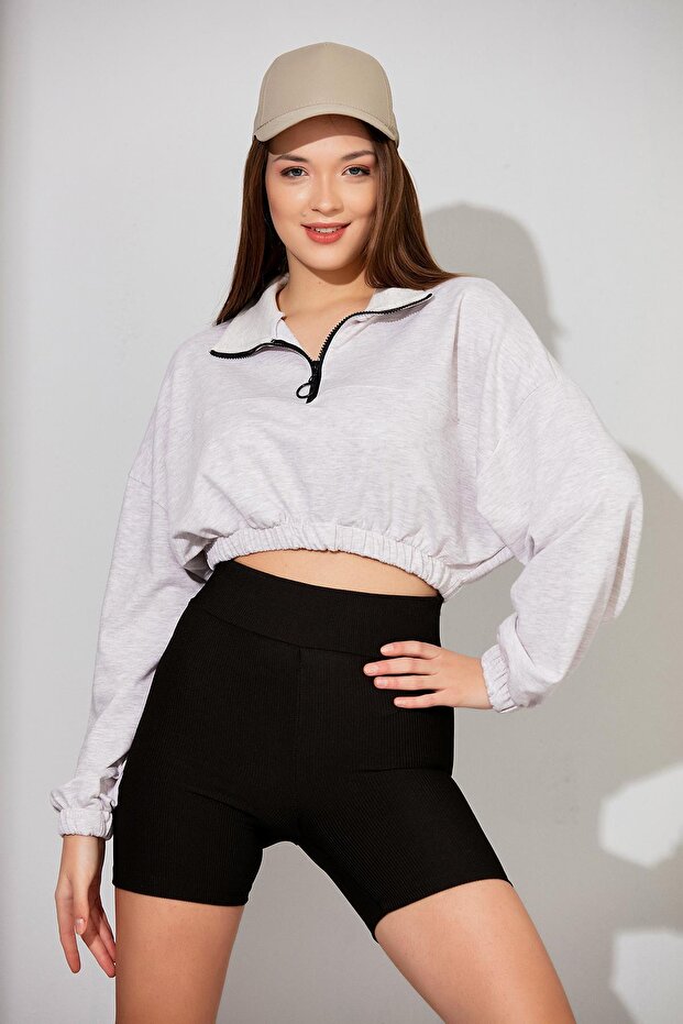 Zippered Crop Sweatshirt (B22-11000)
