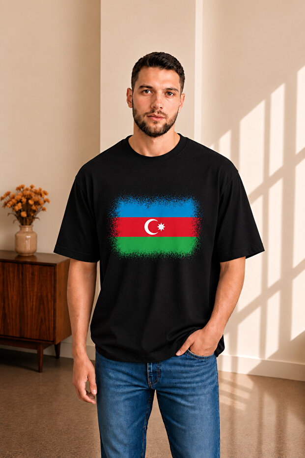 Men's Oversized Azerbaijan Flag Printed Short Sleeve T-Shirt S m L XL 2XL