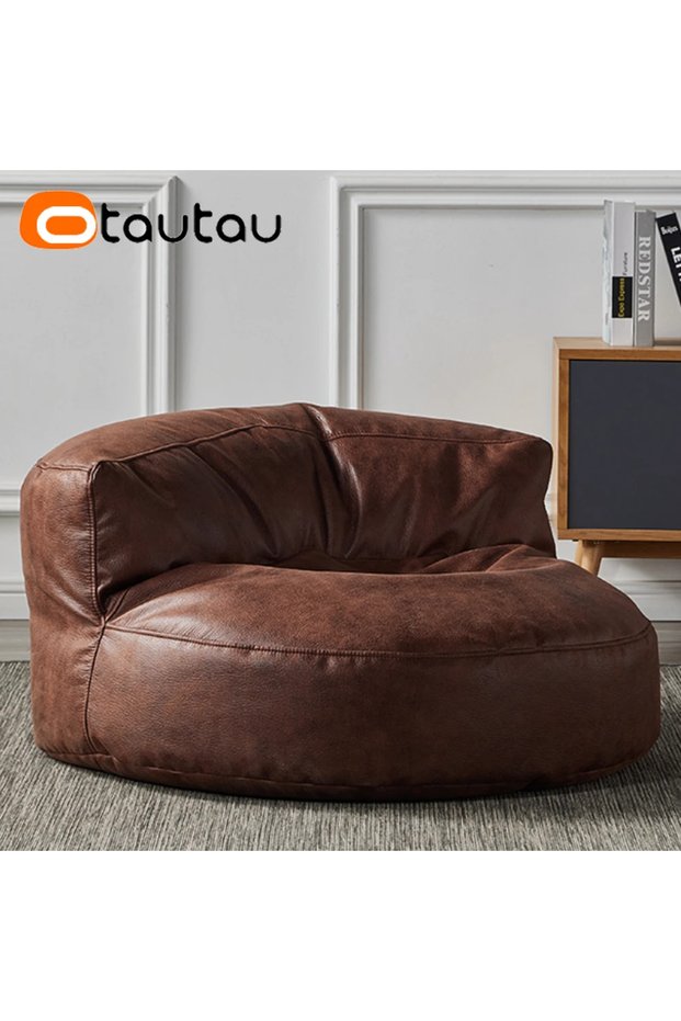 empty cover BY-brown OTAUTAU 3.3ft Faux Leather Pouf Sofa Set Cover Bean Bag Chair Ottoman Footrest