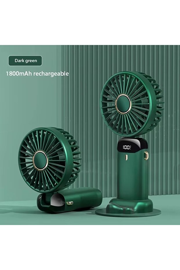 green Handheld Mini Fan Foldable Portable Neck Hanging Fans 5 Speed USB Rechargeable Fan with Phone
