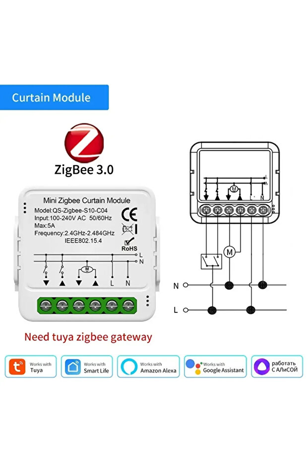وحدة مفتاح ستائر ذكية من نوع GGBEE White-ZigBee 3.0 Tuya لتوصيل الستائر الدوارة والستائر الرأسية