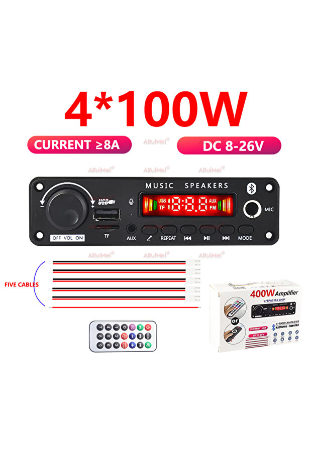 2PCS 400W Amplifier Bluetooth MP3 WMA APE Decoder Board DC8-26V Handsfree Car Audio Microphone USB