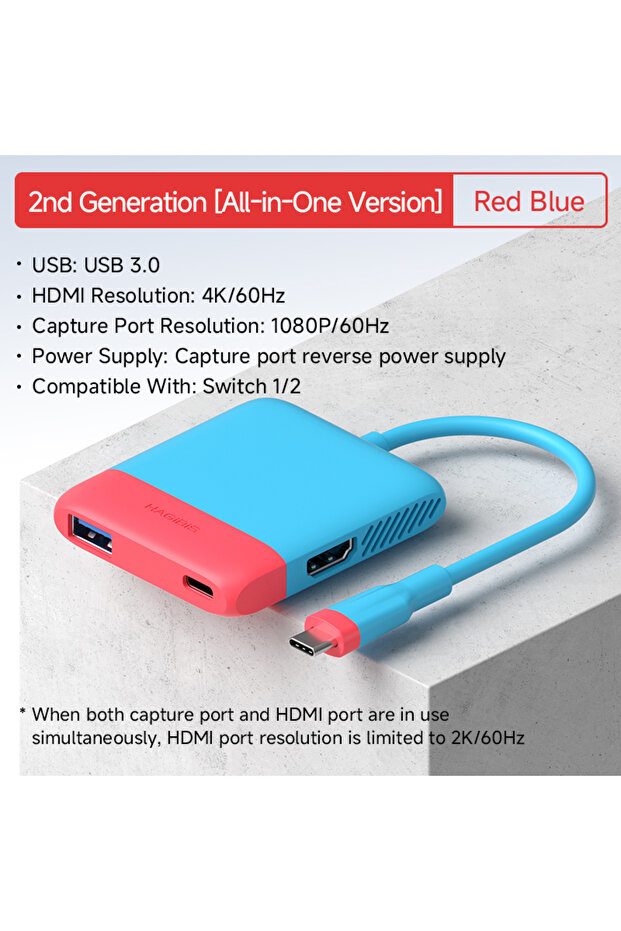 All in 1 Blue Red Hagibis Video Capture Card Portable TV Dock For Switch1/2/OLED/NS2 Live Streaming