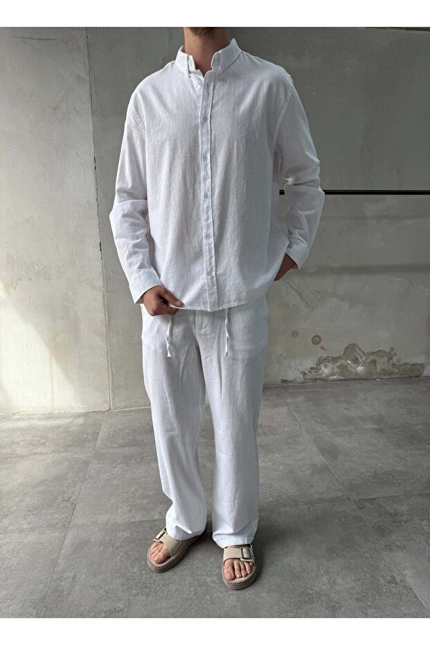 Linen Cotton White Double Set