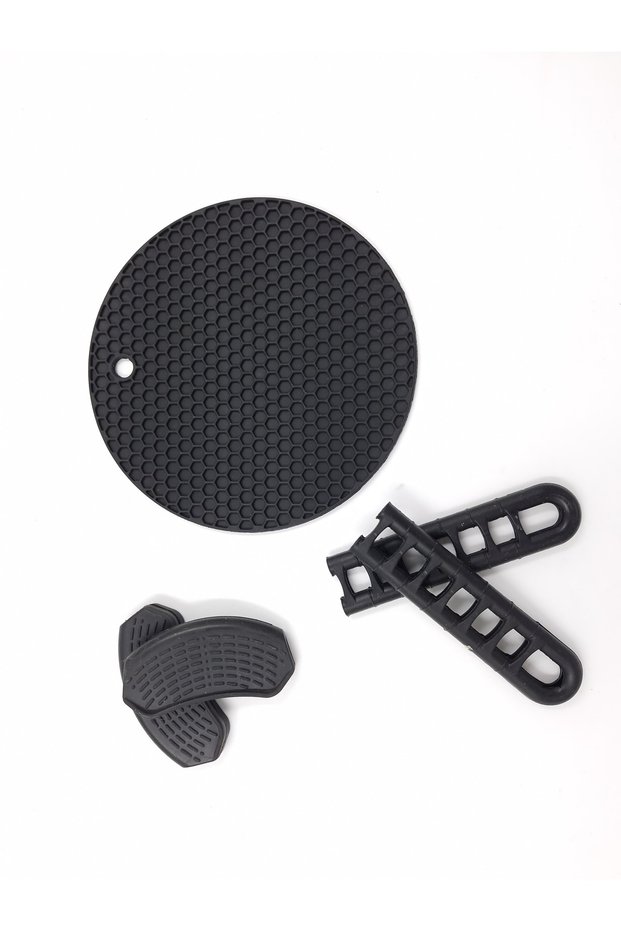 Black Silicone Trivet Tea Pot Holder Pot and Pan Holder Set of 3 Heat Resistant Non-Slip