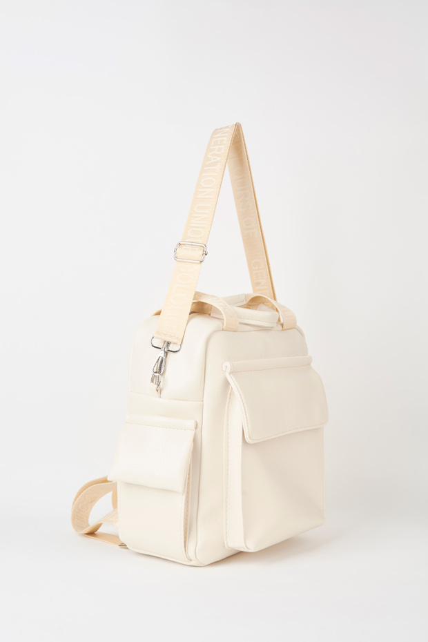 Women's Swan Cream Multi-Pocket Zippered & Flap Adjustable Strap Travel & Daily Backpack
