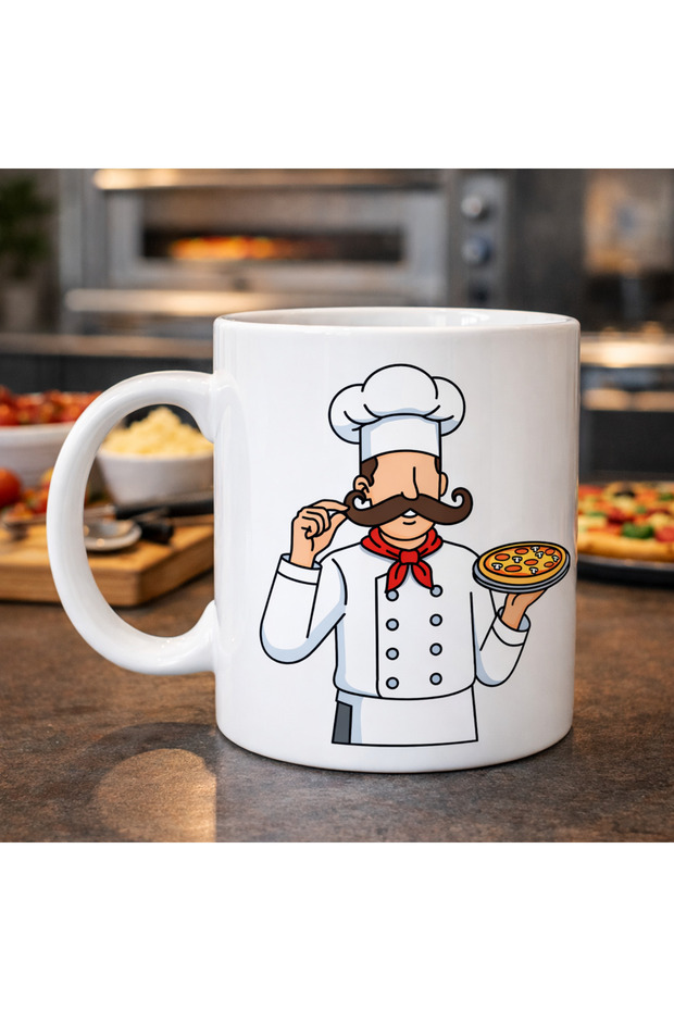 كوب بورسلين بتصميم Pizza Master - كوب قهوة بتصميم الشيف - هدية بتصميم المطبخ