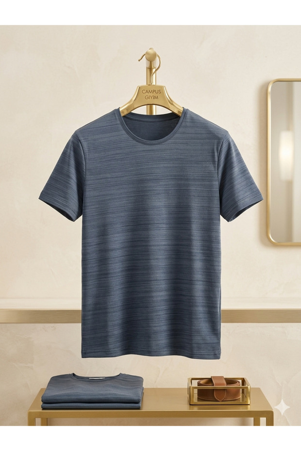 Men's Slim Fit Self-Patterned Slub Premium T-Shirt - Cotton Flexible Comfortable Cut 5 Colors