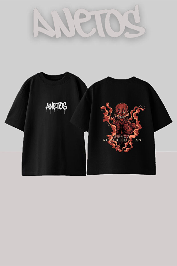 Attack Titan Design Back Printed Cotton Black Oversize T-Shirt