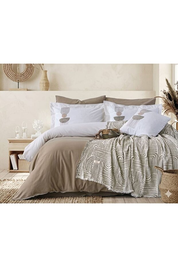 Babi̇l Double Bedding Set Pique Set Khaki