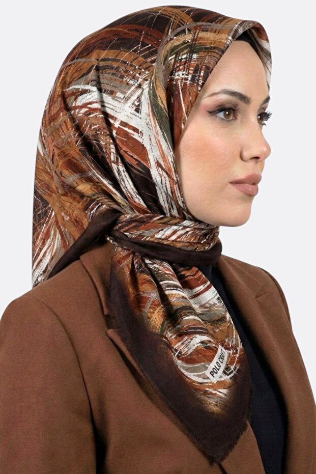 Women's Brown Abstract Patterned Flared Scarf