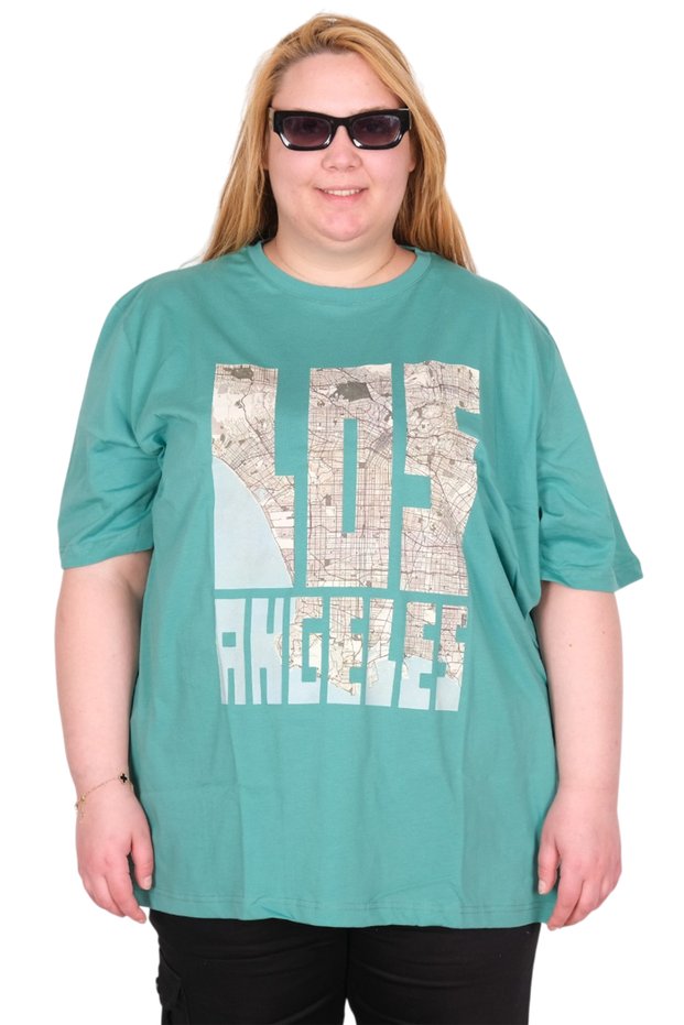 Mode XL Real Big Size Women's T-Shirt Bis Collar Los Angeles U26117 Cagla