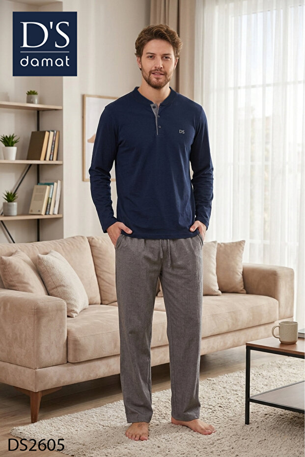 Ds Damat Royal Long Sleeve Pajama Set Dark Blue