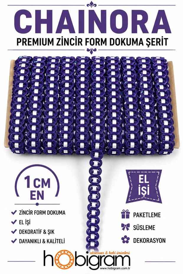 Purple White Chainora Premium Chain Form Woven Decorative Ribbon – 5 Meters