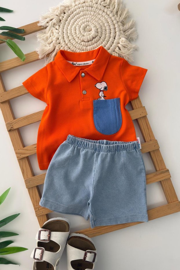 Miniğimin Cicileri Snpy Pocket Detailed Baby Boy Set of 2 - Orange