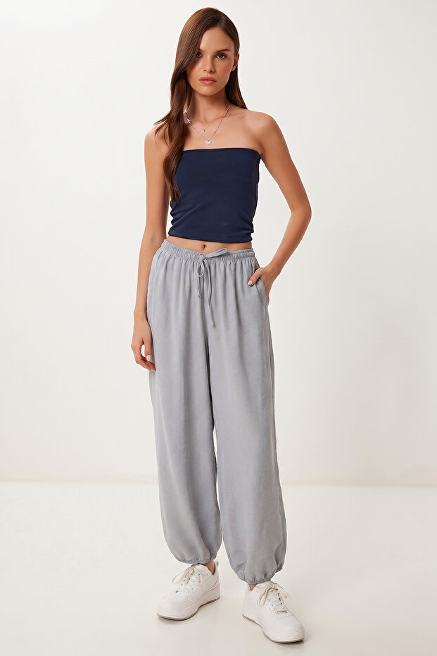 Comfortable Linen Look Shalwar with Pockets Lub0330 Gray