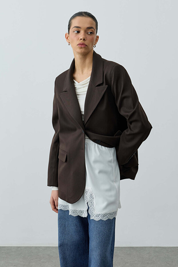 Double Button Oversize Blazer Jacket Bitter Brown