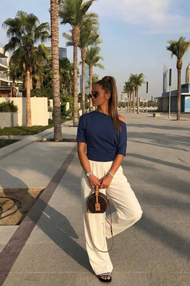 Kadın Günlük Slim Basic Lacivert Bluz - 5