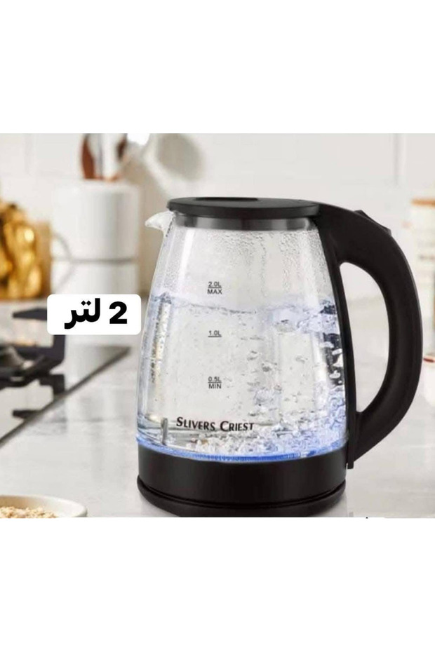 Electric Glass Water Kettle 2L, transparent borosilicate glass body with measurement markings with LED Indicator and Auto Shut-Off | Flare Gadgets
