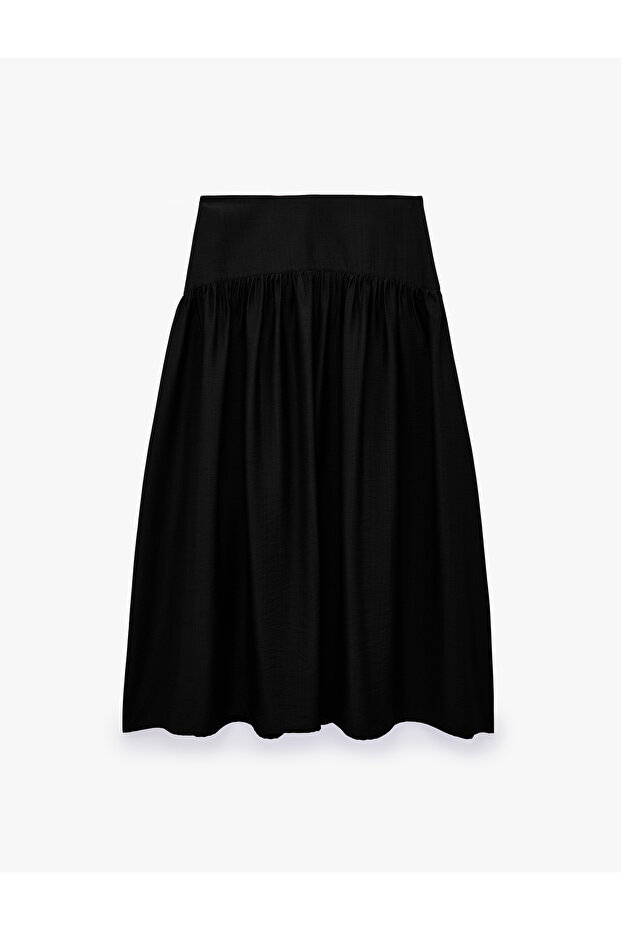 Viscose Modal Fabric Pleated Bell Cut Fitted Waist Midi Skirt
