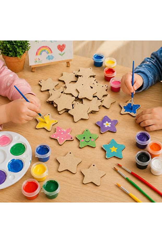 Star Figure Object Wooden Raw Mdf 5 cm 30 Pieces