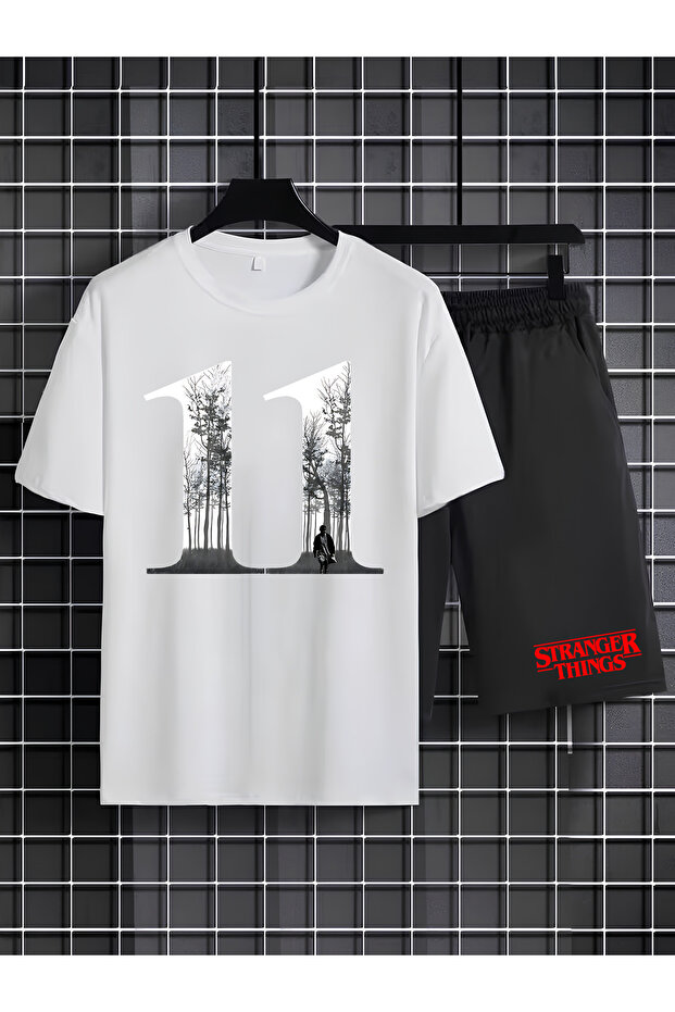 Stranger Things Printed 100% Cotton Crewneck Children's T-Shirt-Shorts Two-Piece Set