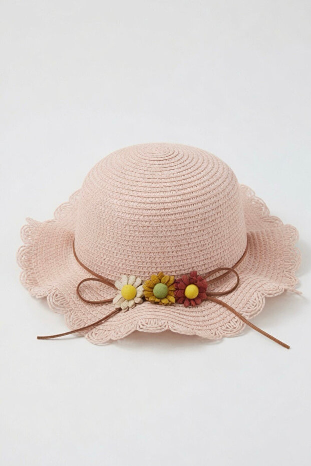 Girl's Powder Pink Daisy Summer Straw Hat with Accessories | Gift Model Suitable for Daily and Beach Use