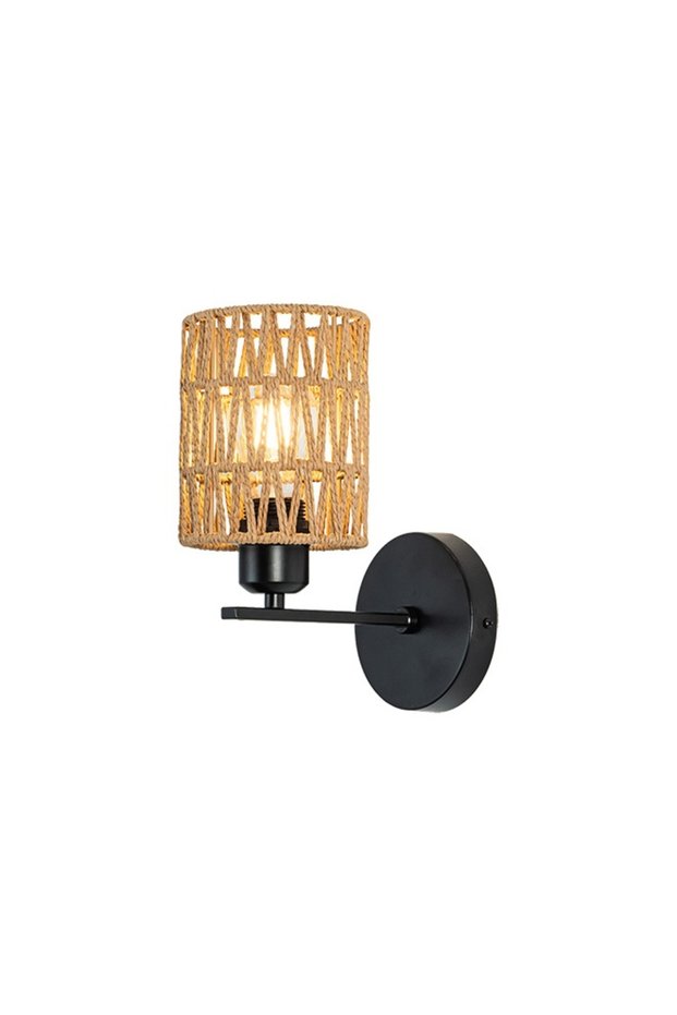 Modern Lighting, Wall lamp, Light, Bamboo-Style wall lamp, Brown Color, 25x16 cm, Suitable for bedroom and living room, Woven rope material