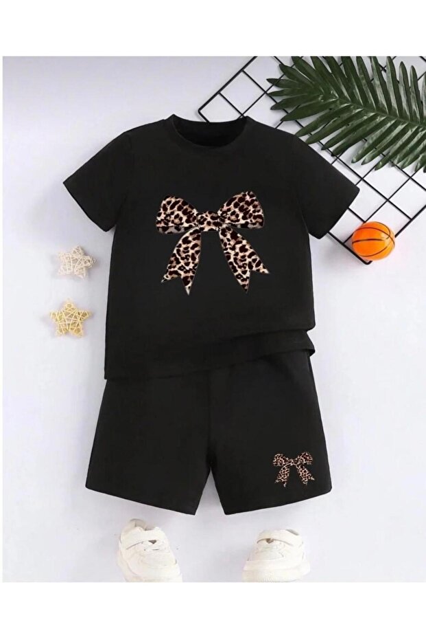 Girls' Leopard Printed Shorts-T-Shirt Set