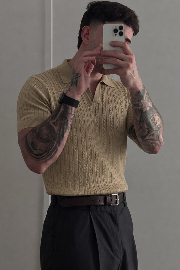 Men's Old Money Knitted Polo Collar Knitwear T-Shirt