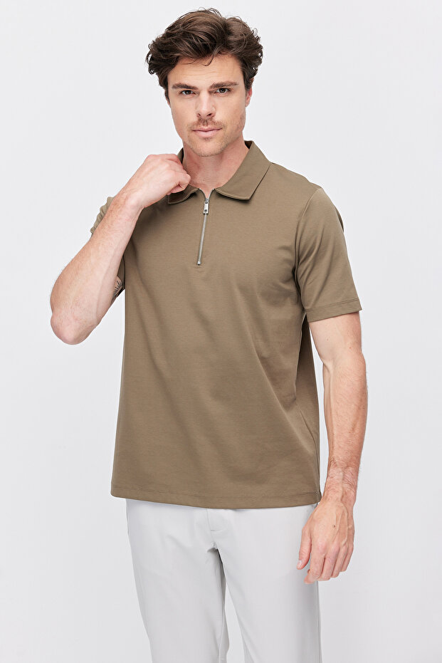 Men's Half Zip Polo Neck T-Shirt